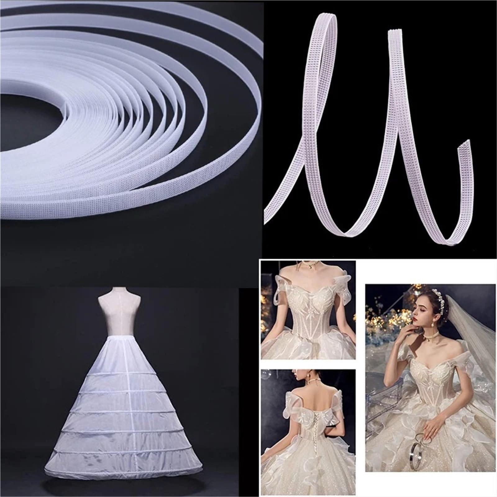 Korsettstäbchen Aus Kunststoff 50 Yards Polyester-Stäbchen for Nähen durch Stäbchen mit geringer Dichte for Korsetts, Stillhütchen, Brautkleider, weiß/schwarz | White,8mm