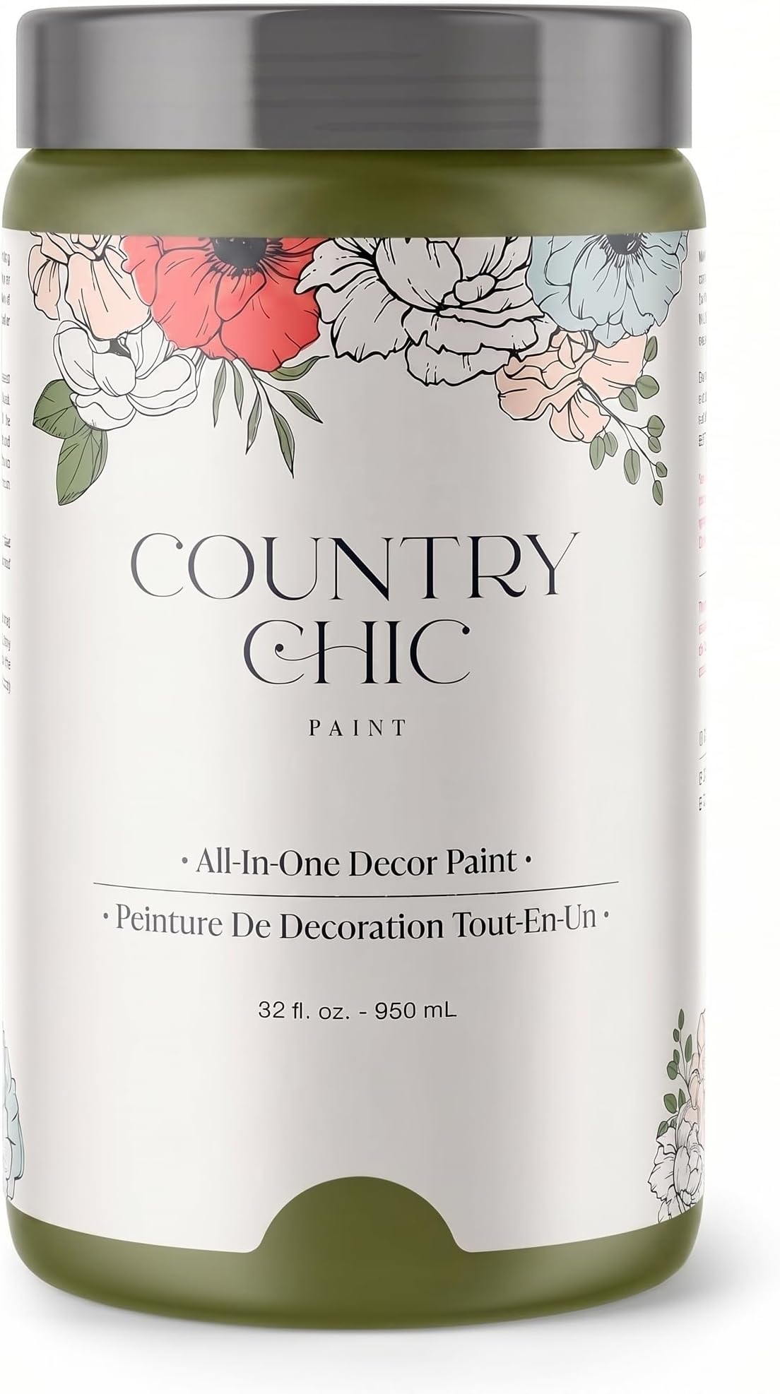 Country Chic All-in-One Chalk Paint for Furniture, Cabinets, Home Decor, Eco-Friendly, Matte Finish, Built-In Primer & Top Coat for Wood, Metal - Secret Garden (Green) - Quart 32 oz (950 ml)