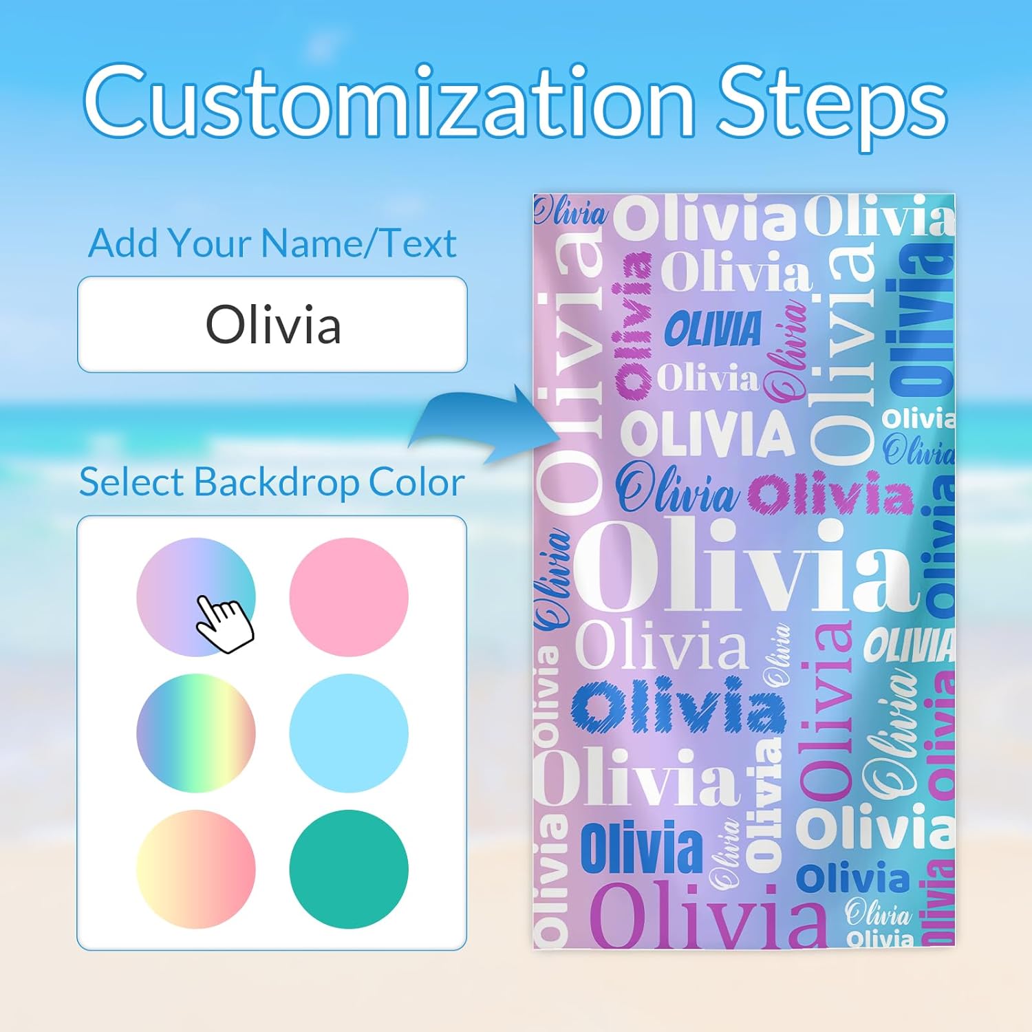 Personalized Beach Towels with Name - Custom Quick-Dry Microfiber Beach Pool Towel - Personalize with Your Name - 40x70 Inch Oversized