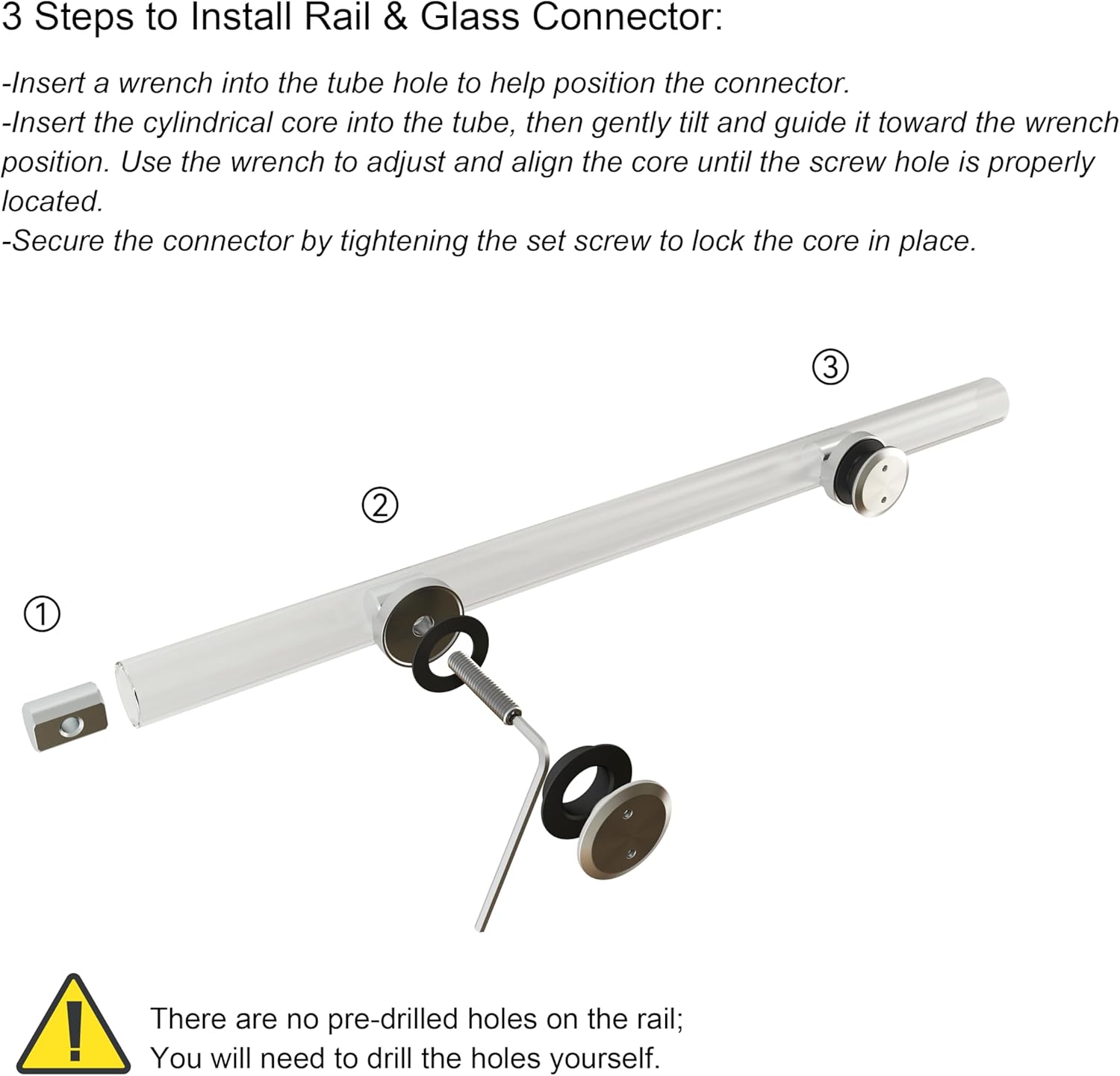 DIYHD 5FT Frameless Sliding Glass Shower Door Hardware, Stainless Steel Twin Roller Inline Shower Roller Sliding Track Kit,Brushed Surface, No Glass