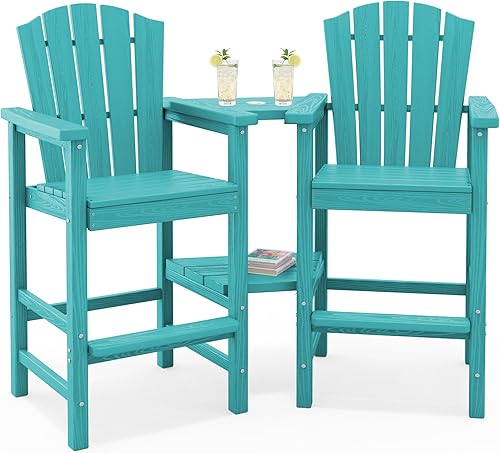 KINGYES Aruba - Juego de 4 sillas Adirondack altas de HDPE con bandejas de conexión dobles, silla Adirondack de altura de barra en relieve para 2,
