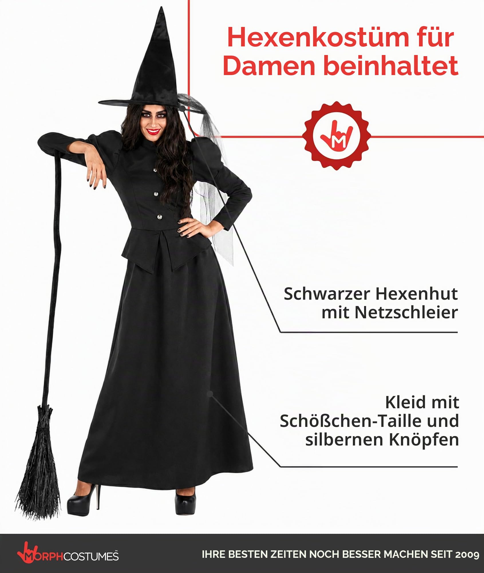 Morph Hexenkostüm Damen, Gruseliges Halloween Kostüm Damen