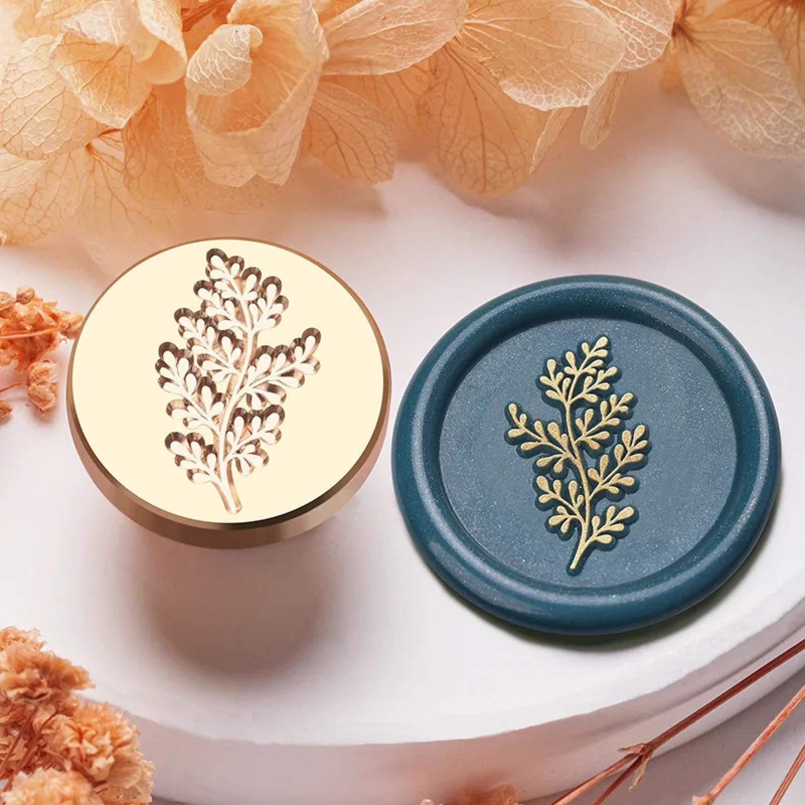 Cachet de cire 2,5 cm motif fleur et herbe avec tête en cuivre Style 9