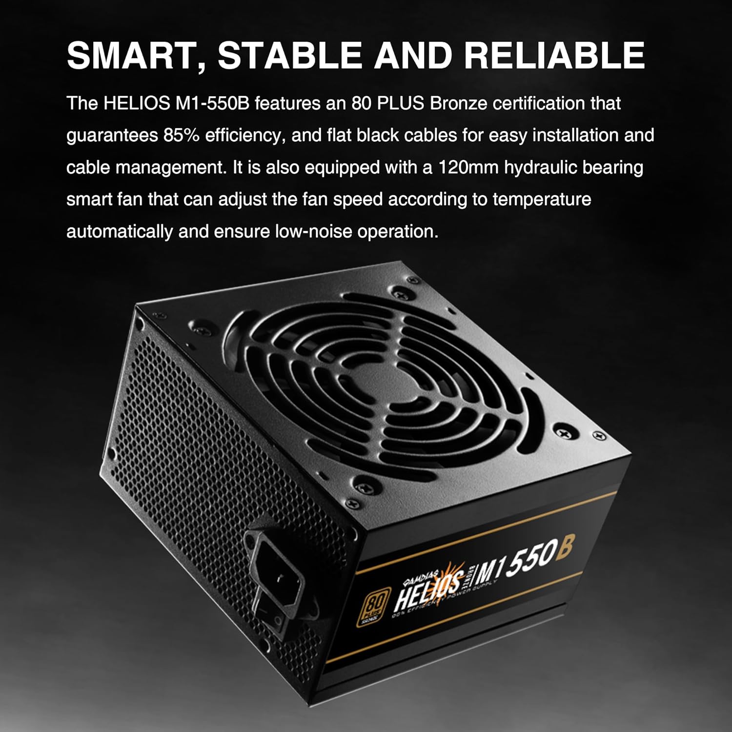 GAMDIAS 550W Gaming PC PSU, 80 Plus ATX Bronze 12V Power Supply for PC Computers with Active PFC, Helios M1-550B