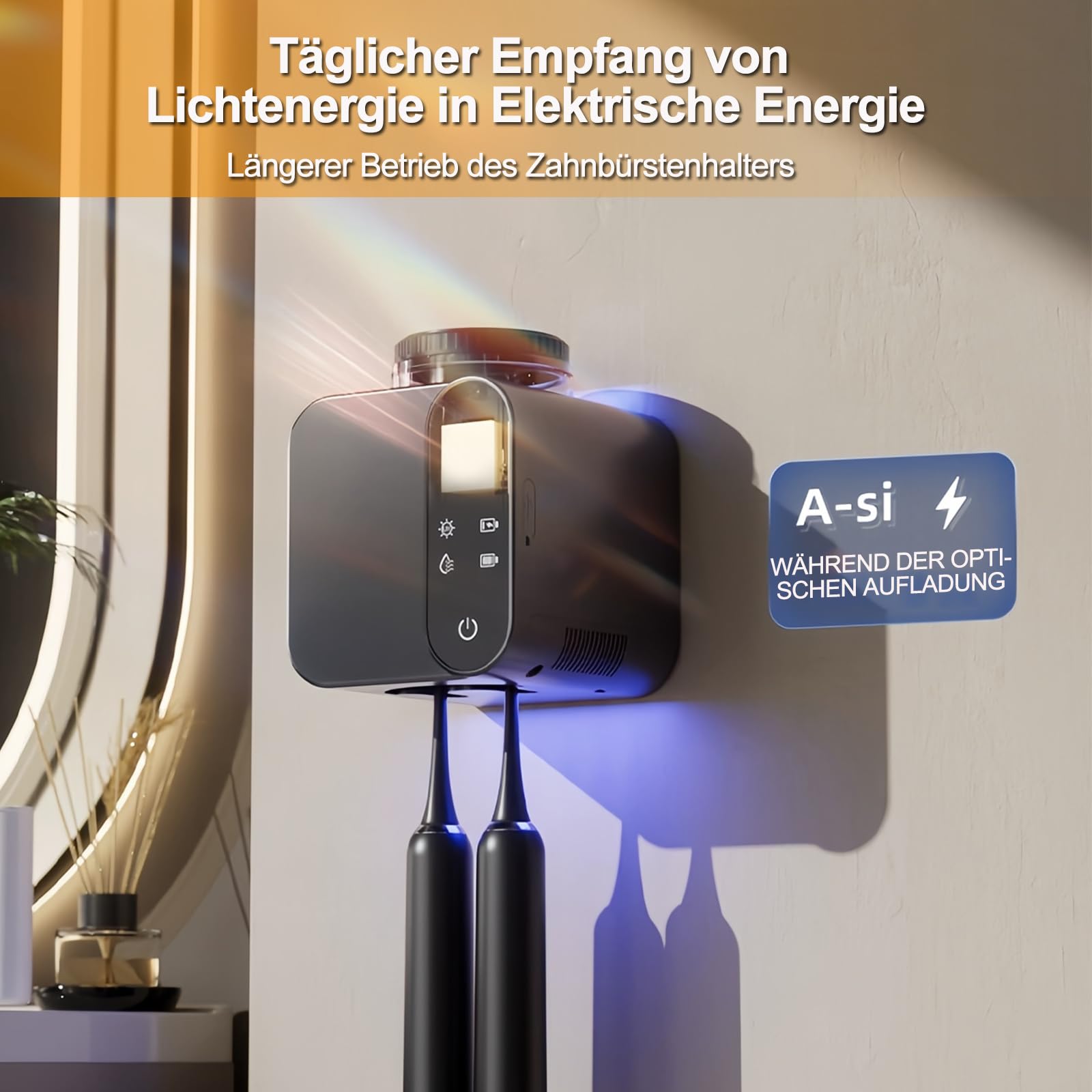 Maxspace Esterilizador de cepillo de dientes UV, cepillo de dientes eléctrico para montaje en pared con secado solar y carga USB, soporte para cepillo de dientes con 2 ranuras (blanco)