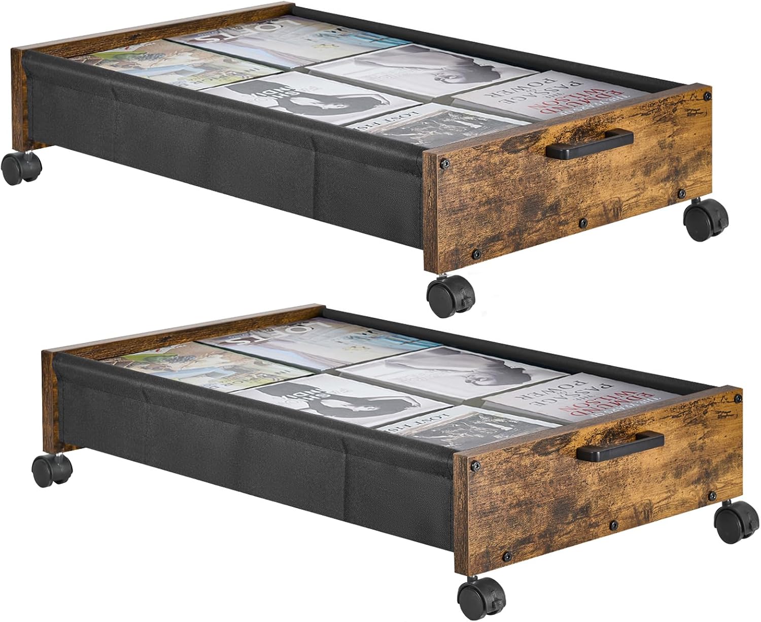 Under Bed Storage with Wheels, Wooden Under Bed Drawers On Wheels, Rolling Under Bed Shoe Storage, Space Saving, Rustic Brown,25L