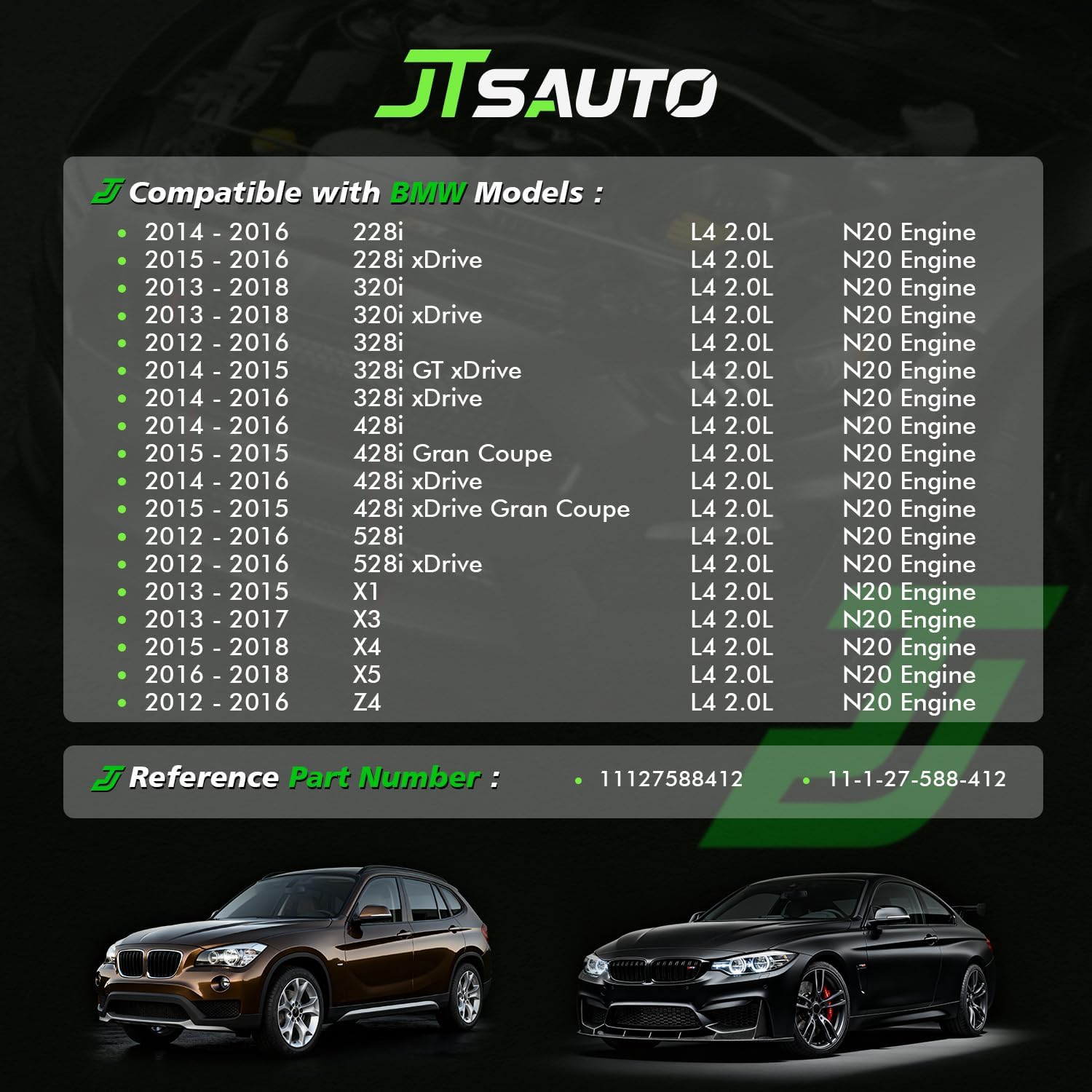 n20 engine valve cover kit for 2012-2018 320i/328i/528i (including xdrive), 428i gran coup/428i xdrive, x1/x3/x4/x5, z4, replaces # 11127588412, 11127588418, 11127625477, v208711, 15186739