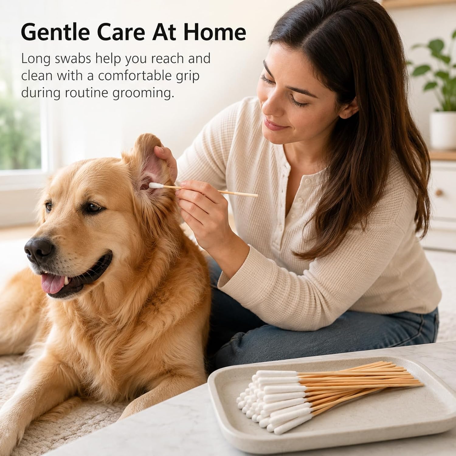 200 Pcs 6 Inch Dog Ear Cleaning Swabs, Large Pet Ear Cleaner Sticks for Dogs, Tear Stain Removal, Wound Care and Grooming Use, Long Cotton Swabs with Bamboo Handle image 5