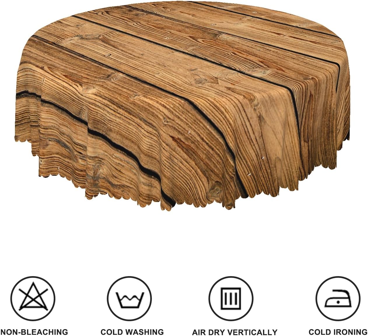 Brown Wood Grain Round Tablecloth 70 Inch Rustic Farmhouse Style Wooden Board Table Cloth Stain Resistant Wrinkle Free Table Cover for Dining Room Kitchen Patio Western Themed Party Decor