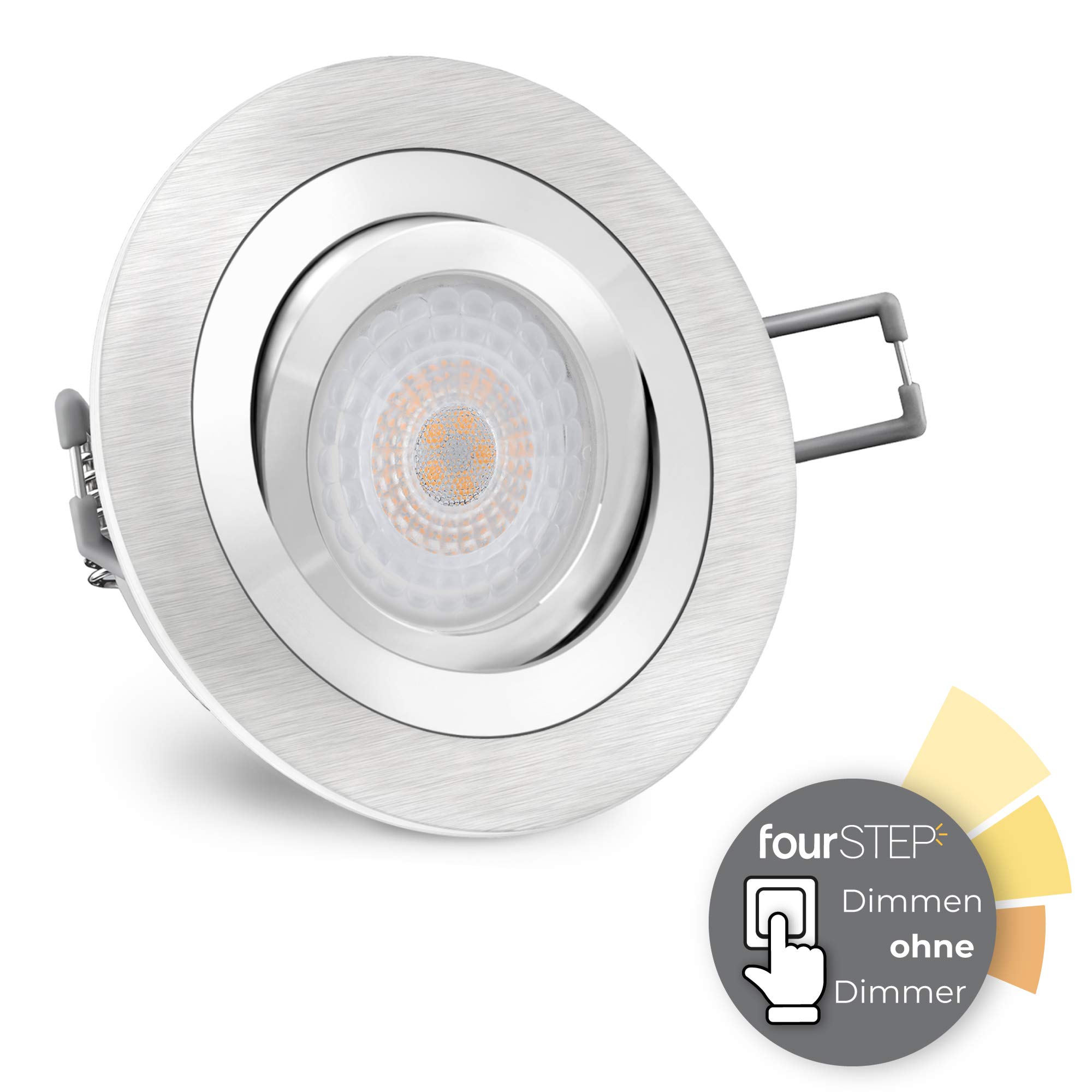 SSC-LUXon RF-2 Einbauleuchte LED flach Set Dimmen ohne Dimmer fourSTEP 4W neutralweiß - 6x Einbaustrahler Alu 230V schwenkbar