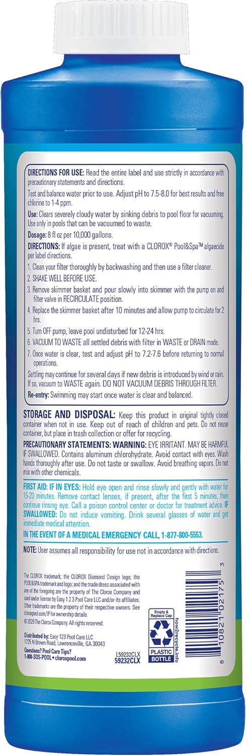 Clorox® Pool&Spa™ Swimming Pool Sink to Clear Flocculant, Sinks Debris, Dead Algae, Large Particles & Other Matters to Pool Floor, 1 Quart (Pack of 1) - Image 3