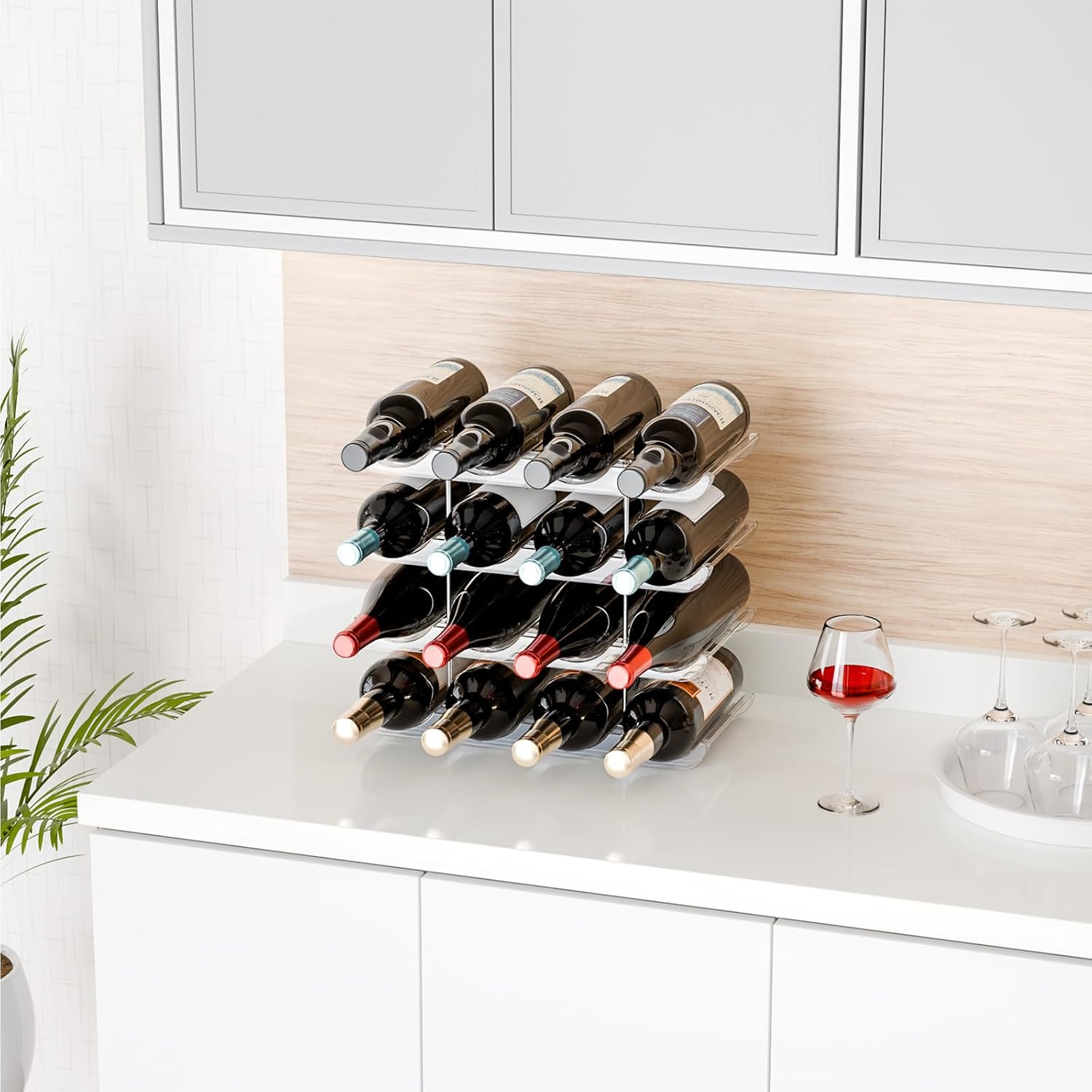 Yieach 2 Tier Stackable Wine Racks Countertop,Sturdy and Durable Wine Rack Free Standing Floor for Inside Cabinet,Clear Water Bottle Organizer and Wine Storage Racks Holder for Pantry,Table,Kitchen - Image 9