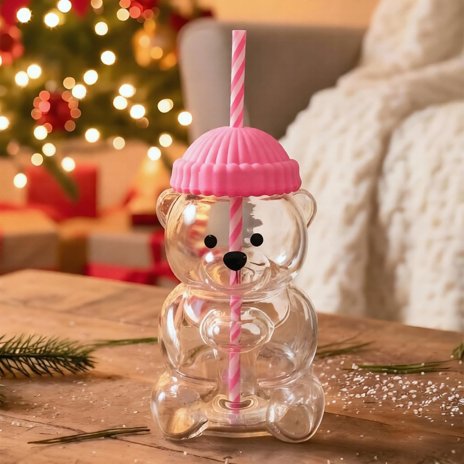 2026 New Glass Bear Cup Bear Straw Cup, 20oz Cute Bears Glass Tumbler with Reusable Straw - Cute Animal Mug for Hot and Cold Drinks, Smoothies, Water, Juice, Travel & Gifts (Green Teddy) (Pink)-image-27