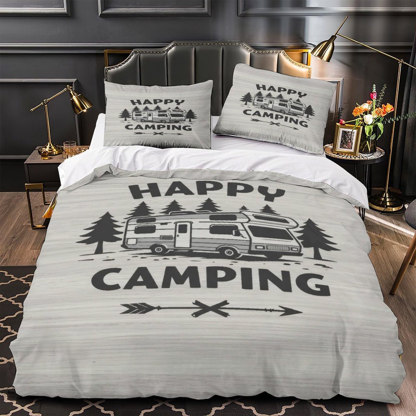Housse de couette camping rétro en microfibre pour ado