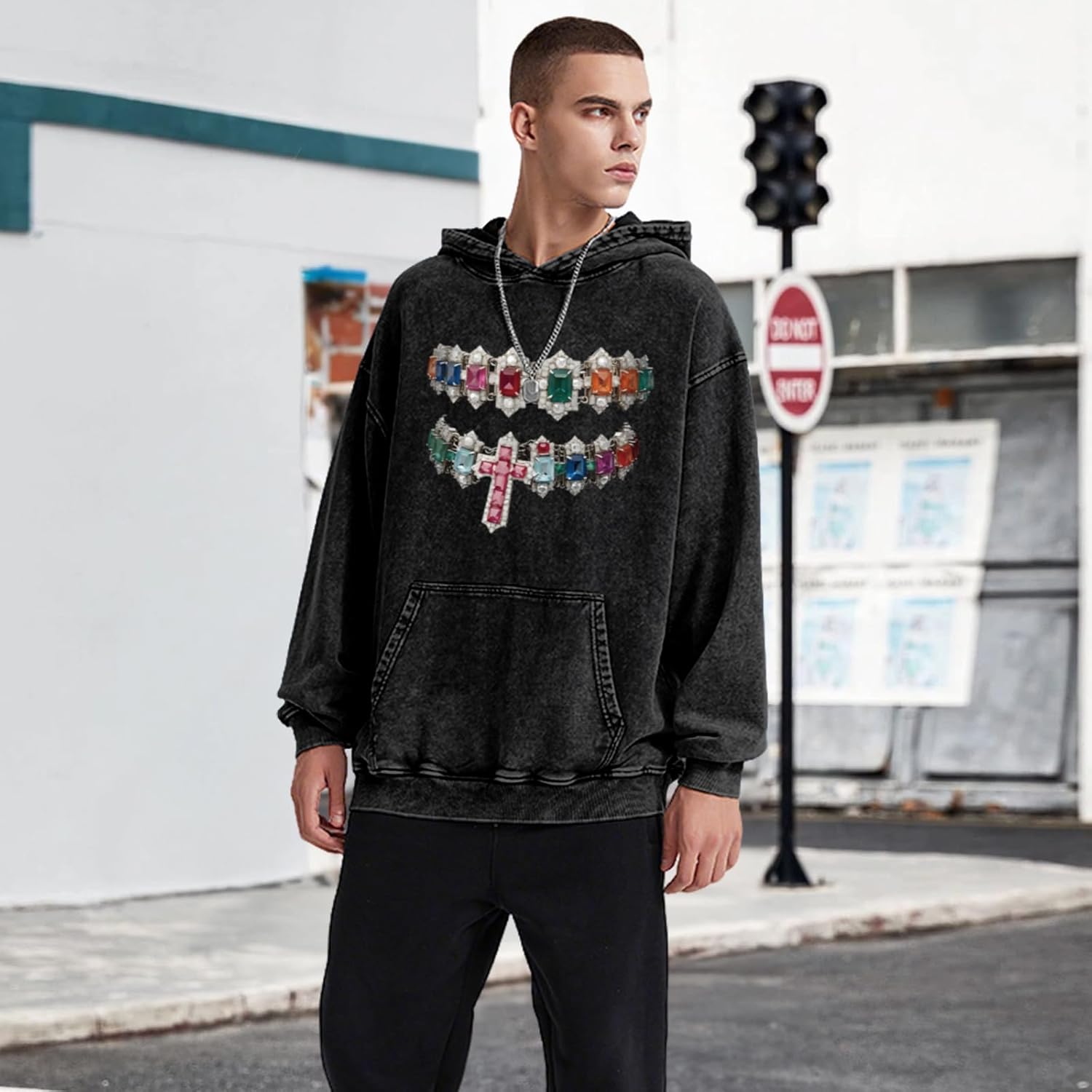 Graphic Hoodies for Men Y2k Vintage Oversized Hoodie Acid Wash Streetwear Pullover Hip Hop Grunge Long Sleeve Hoodie - Image 6