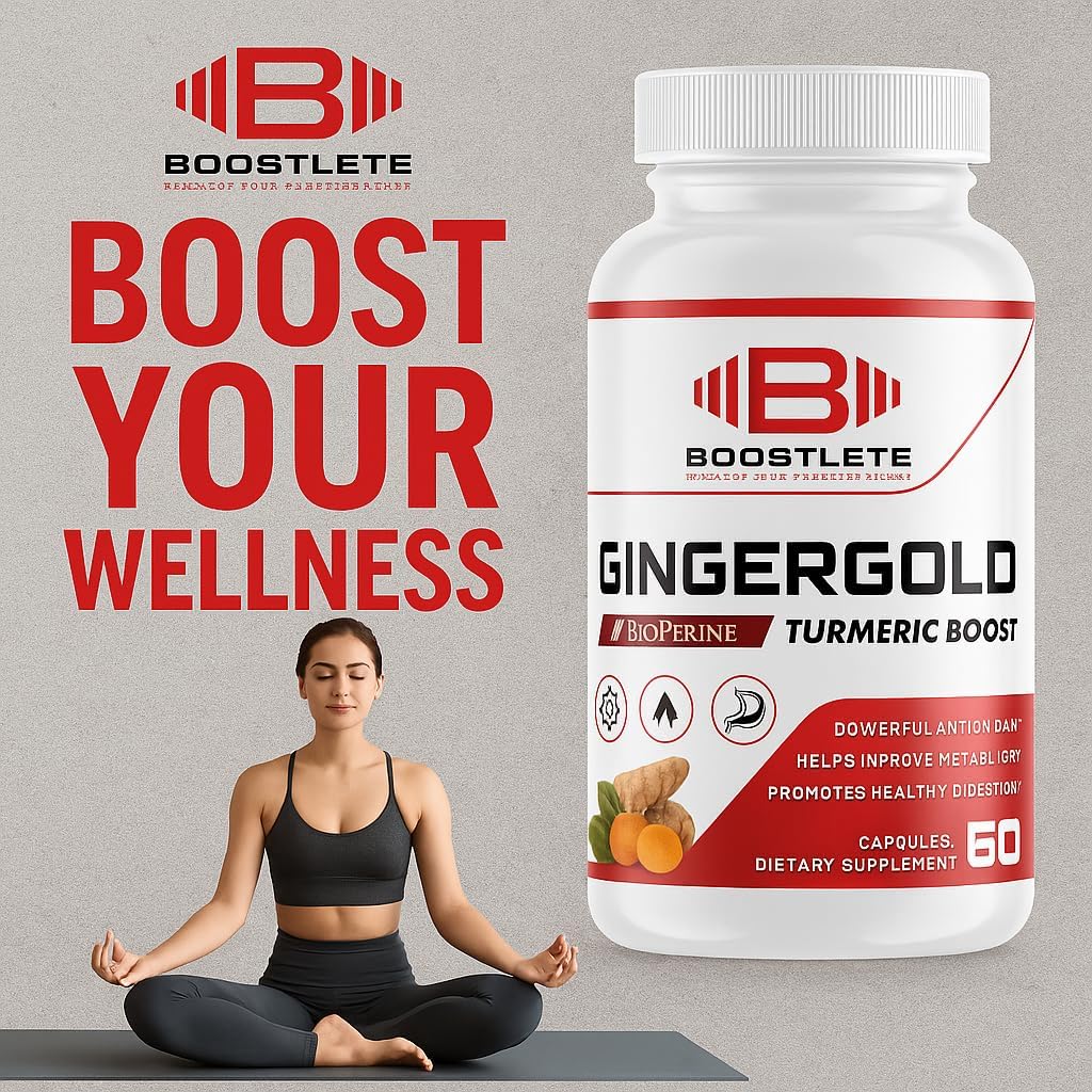 GingerGold Turmeric Boost with BioPerine® – Organic Turmeric & Ginger Supplement for Joint Support, Healthy Digestion & Overall Wellness – 60 Capsules