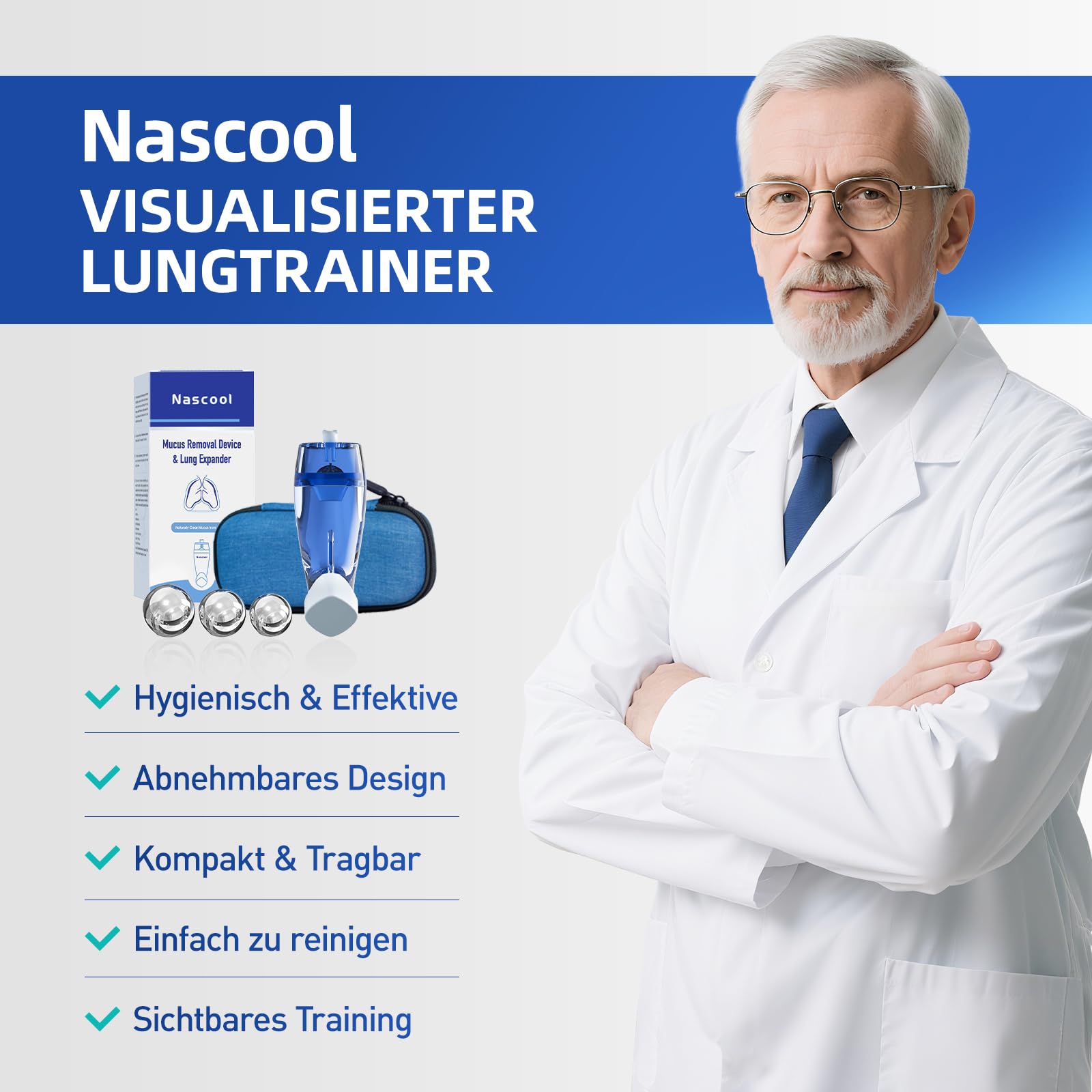 Nascool Lungentrainer, Atemtrainer verbessert Lungenfunktion bei langfristiger Anwendung, ideal für COPD, Asthma Patienten, 3 Größen Edelstahlkugeln, Natürliche Atemübungsgerät für Lung | 3 Größen Edelstahlkugeln, für Asthma COPD, OPEP-Vibrations-Schleiml