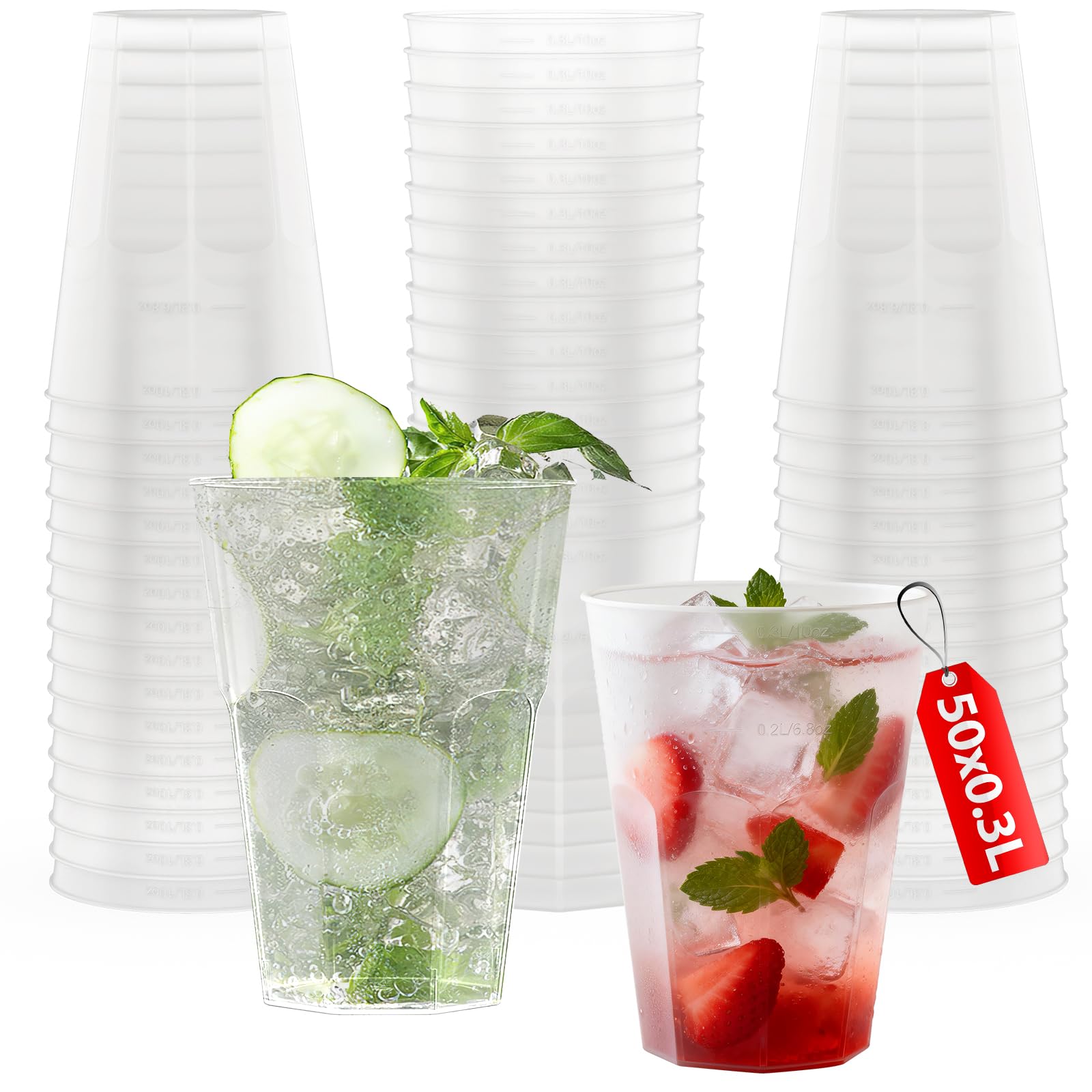 AOLUXLM 50 Partybecher Set, Wiederverwendbar, Plastikbecher, 300ml/10oz, Polypropylen, Bruchsicher, Spülmaschinenfeste, Trinkbecher für Events, Partys, Gastronomie, Geburtstagsfeiern, Hochzeit