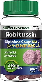 Robitussin Soft Chews, Nighttime Cough DM, Adult Formula, Berry Flavor, 20ct Chewable Tablets