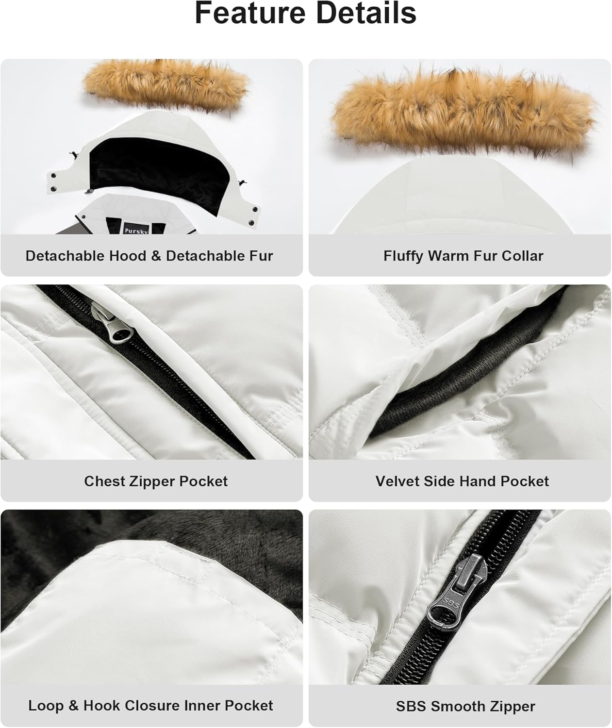 Pursky Men's Puffer Jacket Waterproof Winter Bubble Coats Ski Parka Fur Hooded - Image 5