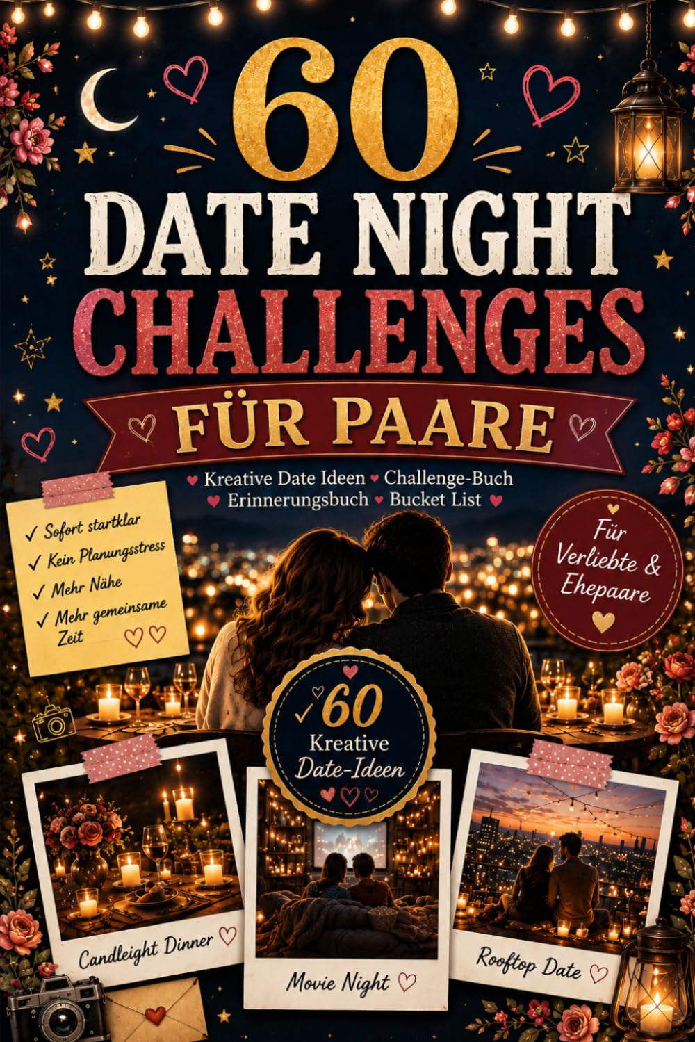 60 Date Night Challenges für Paare: Kreative Date Ideen für Verliebte und Ehepaare | Challenge-Buch, Erinnerungsbuch, Bucket List und Geschenk für gemeinsame Zeit zu zweit