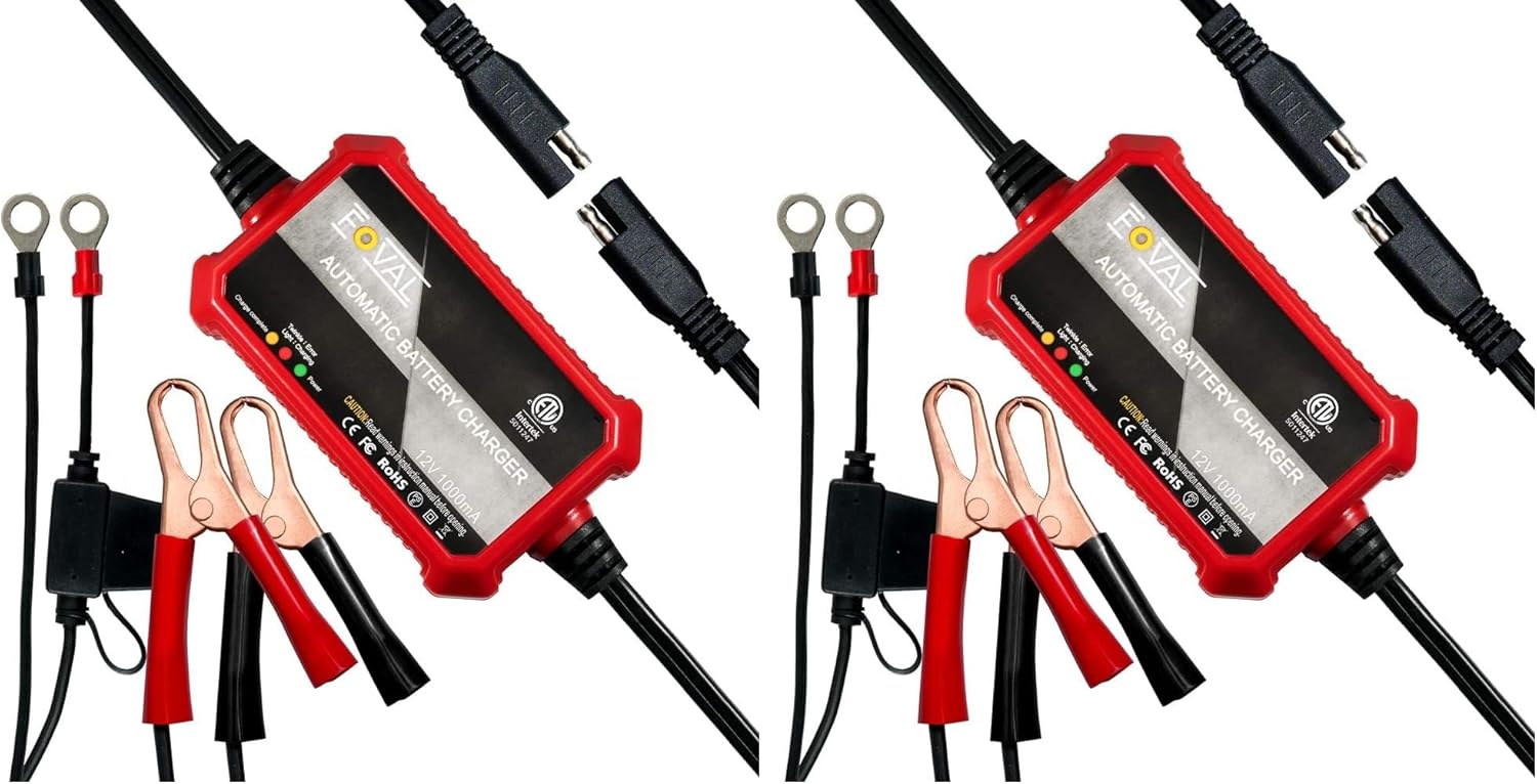 Foval Automatic Trickle Battery Charger 12V 1000mA Smart Battery Charger (Pack of 2)