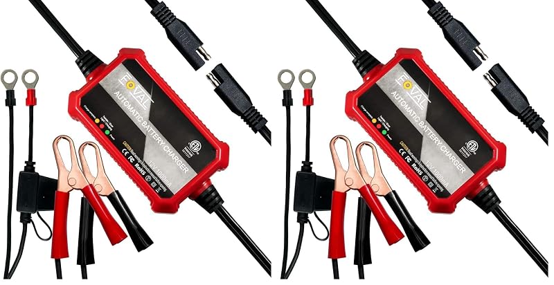 Carregador Automático e Mantenedor de Bateria FOVAL 12 V 1 A com Cabos de Anel e Garra Kit com 2 unidades