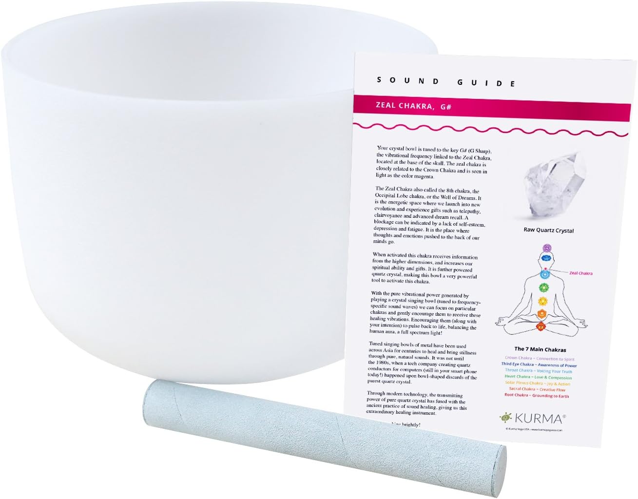 432 hz G Sharp Zeal Chakra Crystal Singing Bowl, Suede Mallet Included, Highest Quality Sound (10 Inch)