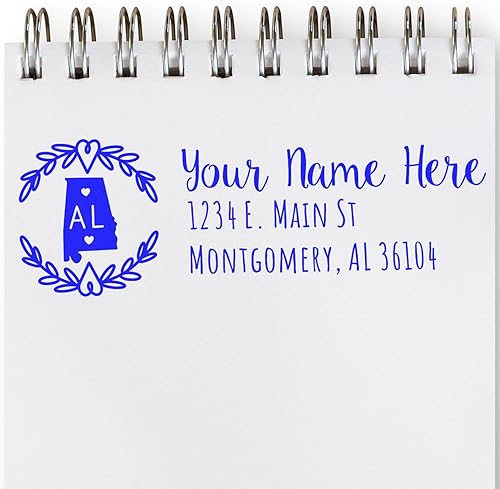 Miniatura 200 de State Love - Sello de dirección autoentintado para Texas, caja rosa, púrpura o negra, impresiones limpias y nítidas, diseño rectangular, tamaño 7/8