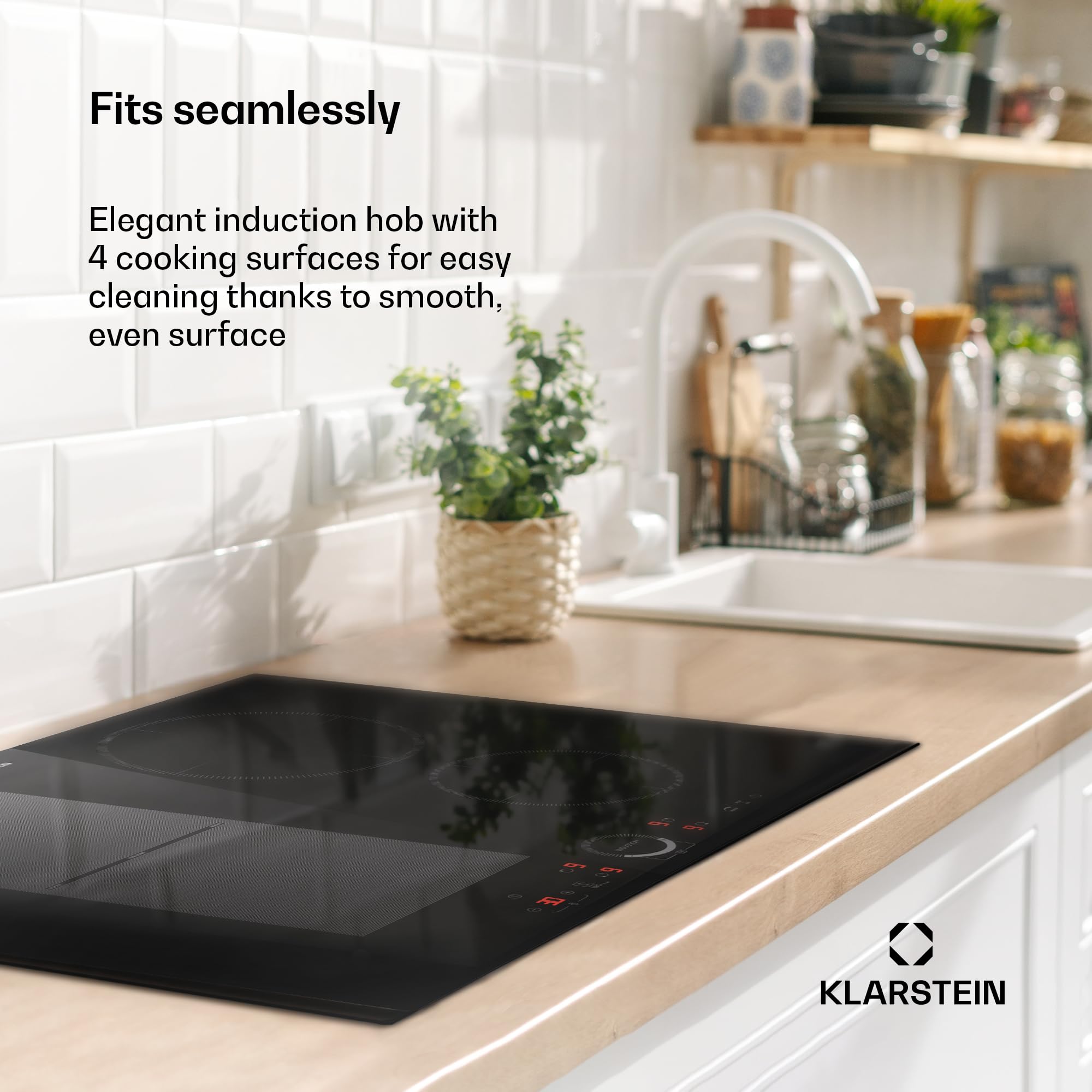 Klarstein induction hob, glass ceramic 7000W induction hob with 4 plates, built-in induction plate with touch display and timer with overheating protection — view 2