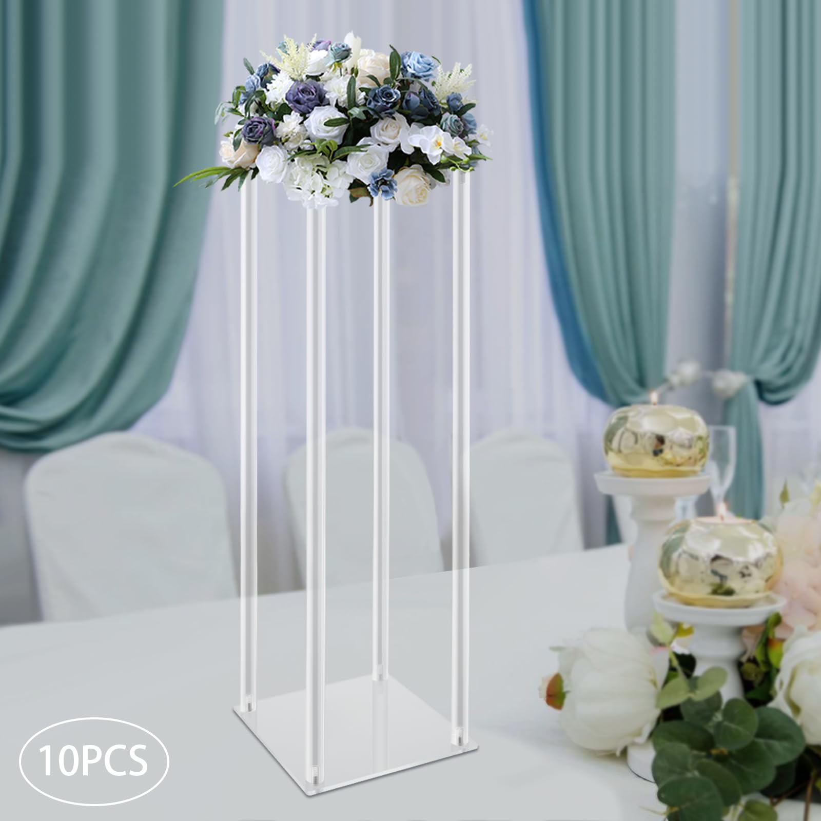 10 sztuk stojaków na kwiaty, dekoracja weselna, 60 cm, akrylowy wazon, przezroczysta, kolumna, kwiaty, stojak, geometryczne stojaki na kwiaty, waza na imprezę, urodziny, przyjęcie weselne