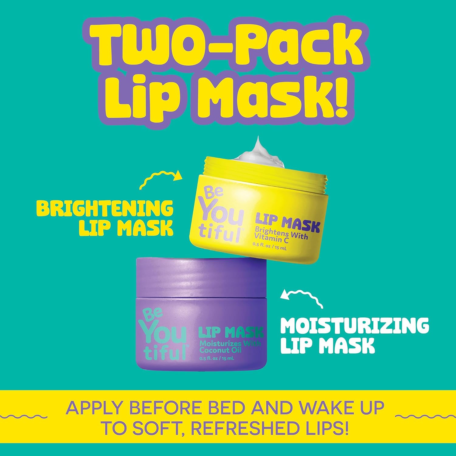 BeYoutiful Kids Preppy Skincare Set, Pampering Bundle: Hydrating Coconut Lip Mask and and Face Masks for all Skin Types, Sulfate and Paraben Free, Self Care Items for Women, Set of 2 image 3