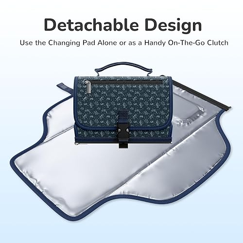 Miniatura 7 de Cambiador portátil con correa para el hombro, cambiador de viaje desmontable con almohada para la cabeza, cambiador de pañales portátil ligero e
