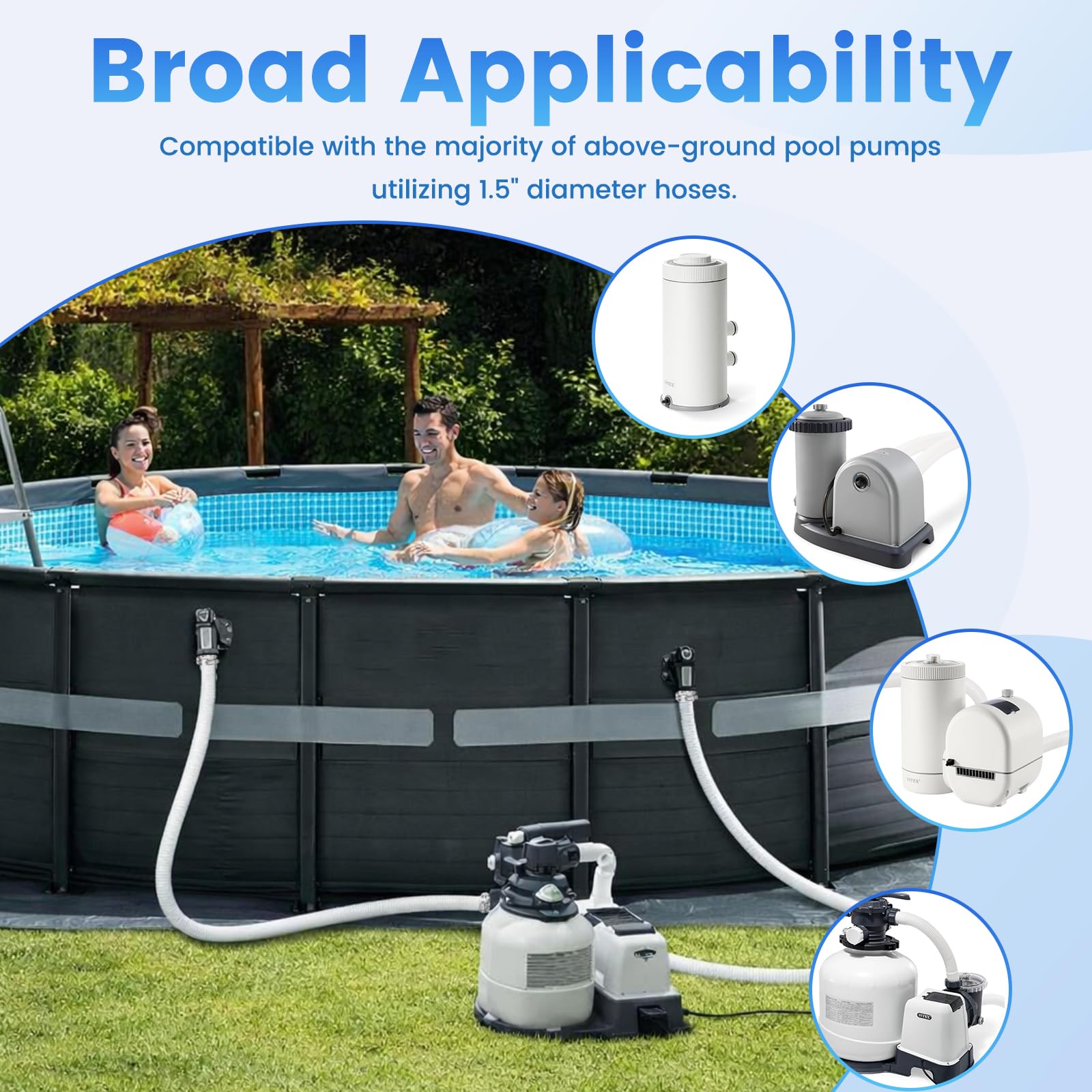 Tubo di ricambio per piscina da 1,3 cm per piscine fuori terra, diametro 149,9 cm, tubo di ricambio compatibile con Intex Coleman Surface Skimmer (bianco)