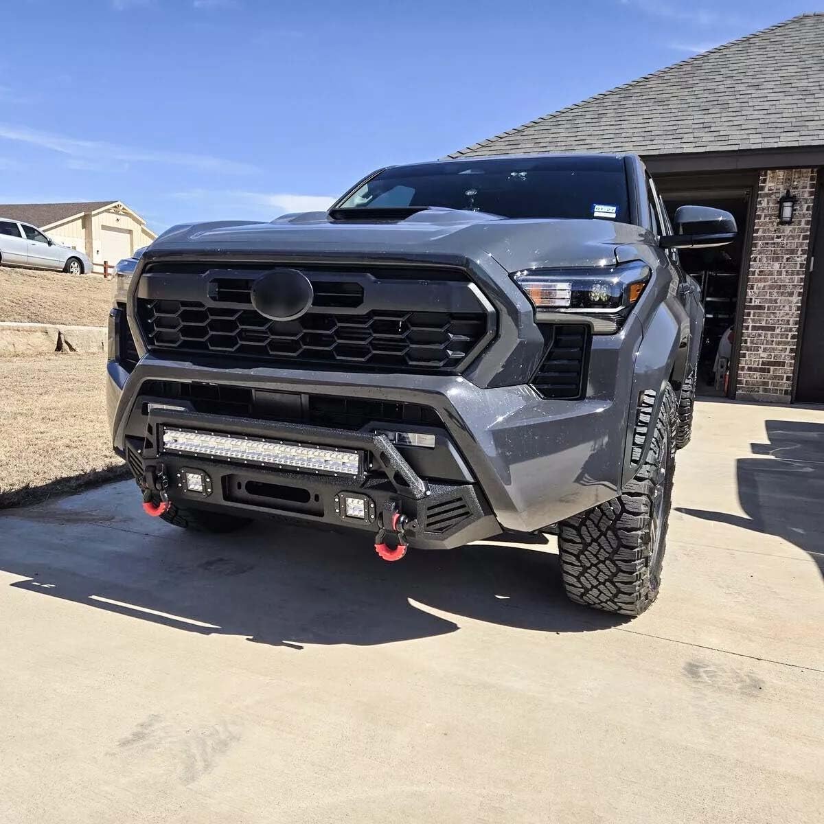 Front Bumper Compatible with 2024 Toyota Tacoma(Only fit 2024,Not fit 2025+) w/ 144W LED Lights &Winch Plate & D-Ring, 〔Black Textured〕