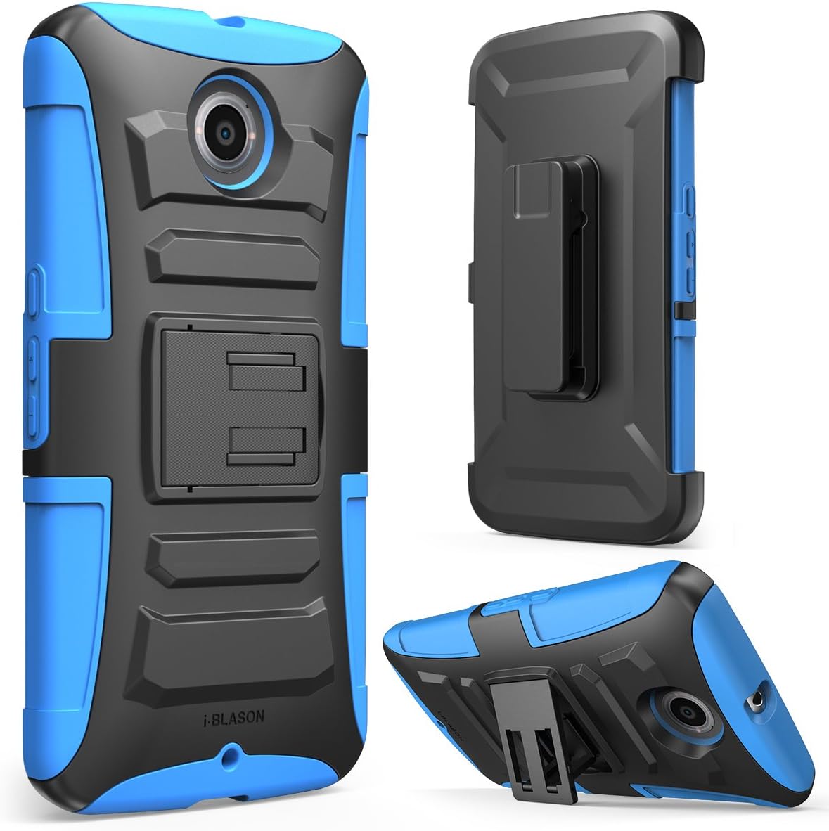 Nexus 6 Case, i-Blason **Dual Layer** [Kickstand] Google Nexus 6 Case (2014 Release) Prime Series Holster Cover with Kickstand and Locking Belt Swivel Clip for Motorola Nexus 6 Phone (Blue)