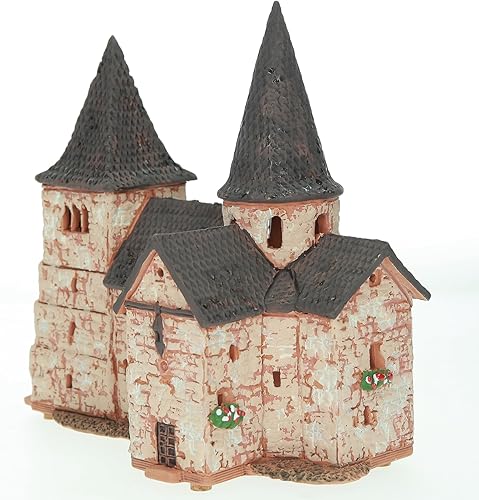 Miniatura 6 de Colección de casas de pueblo de Navidad de cerámica - Miniatura coleccionable hecha a mano de la casa ligera de la iglesia de San Miguel en Fulda,