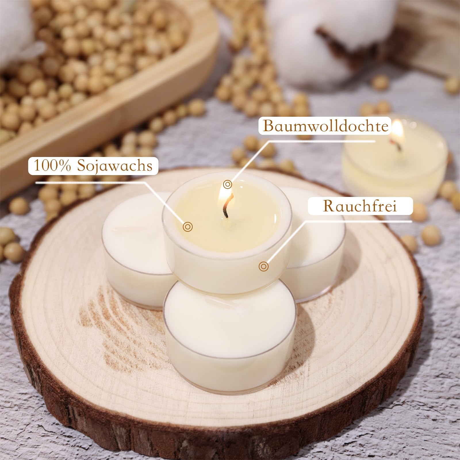 Lot de 25 bougies chauffe-plat naturelles et inodores en 100% cire de soja, durée de combustion de 4 heures, sans paraffine, non toxique, végétalienne, dans une tasse transparente