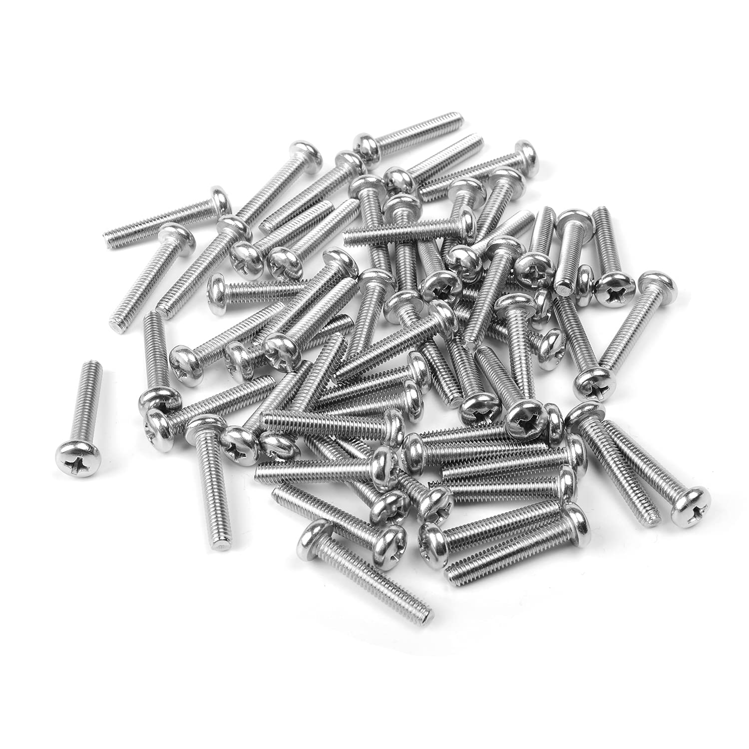 MroMax 60Pcs M4 x 22mm Pan Head Phillips Machine Screws, 304 Stainless Steel 18-8, Fully Thread, Metric Silver Gray Cross Head Screws Bolts for