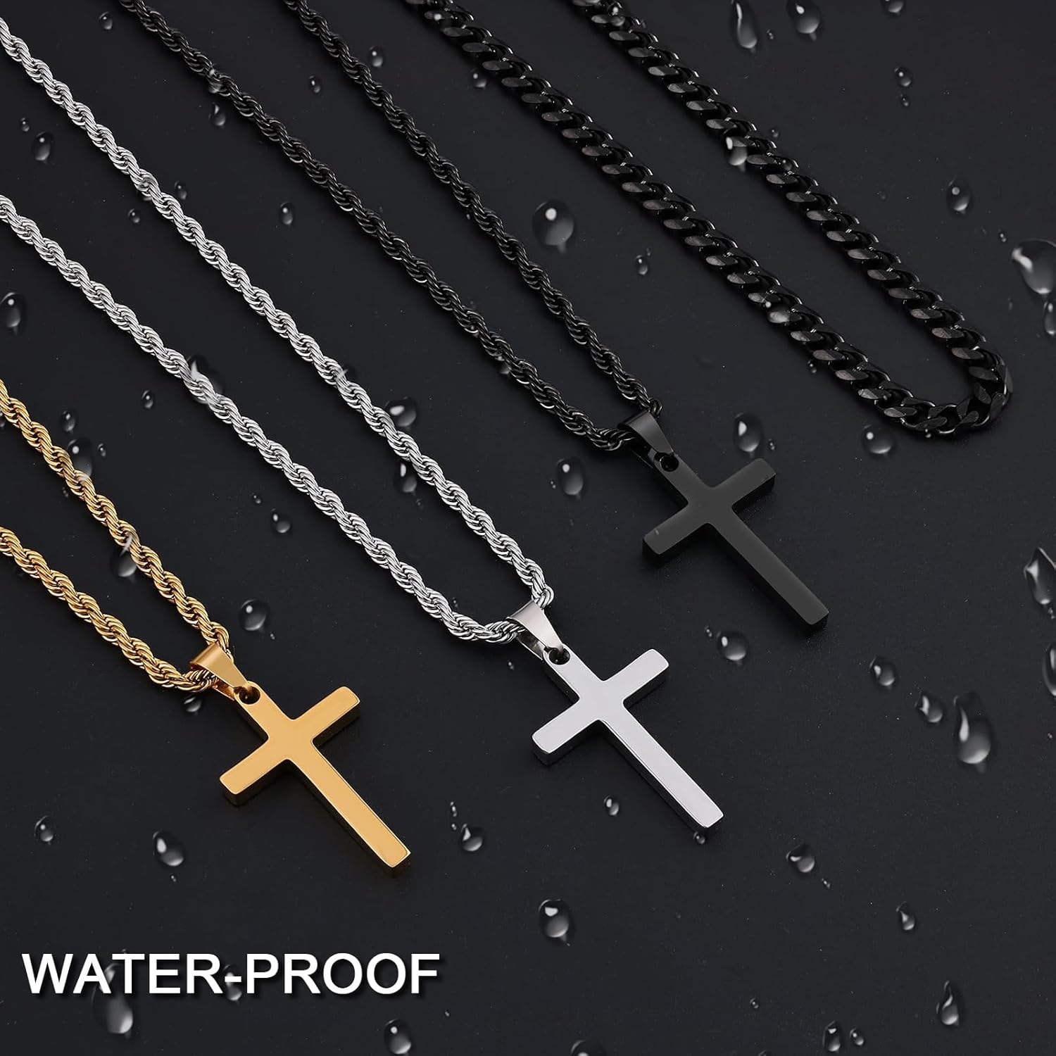 Fiusem Valentines Gifts for Him - 2 Pcs Cross Necklace Chain for Men and Women, Layered Mens Cross Necklaces Stainless Steel Pendant Cuban Link Rope Chain 16-26 Inch, Jewelry Gift - Image 6