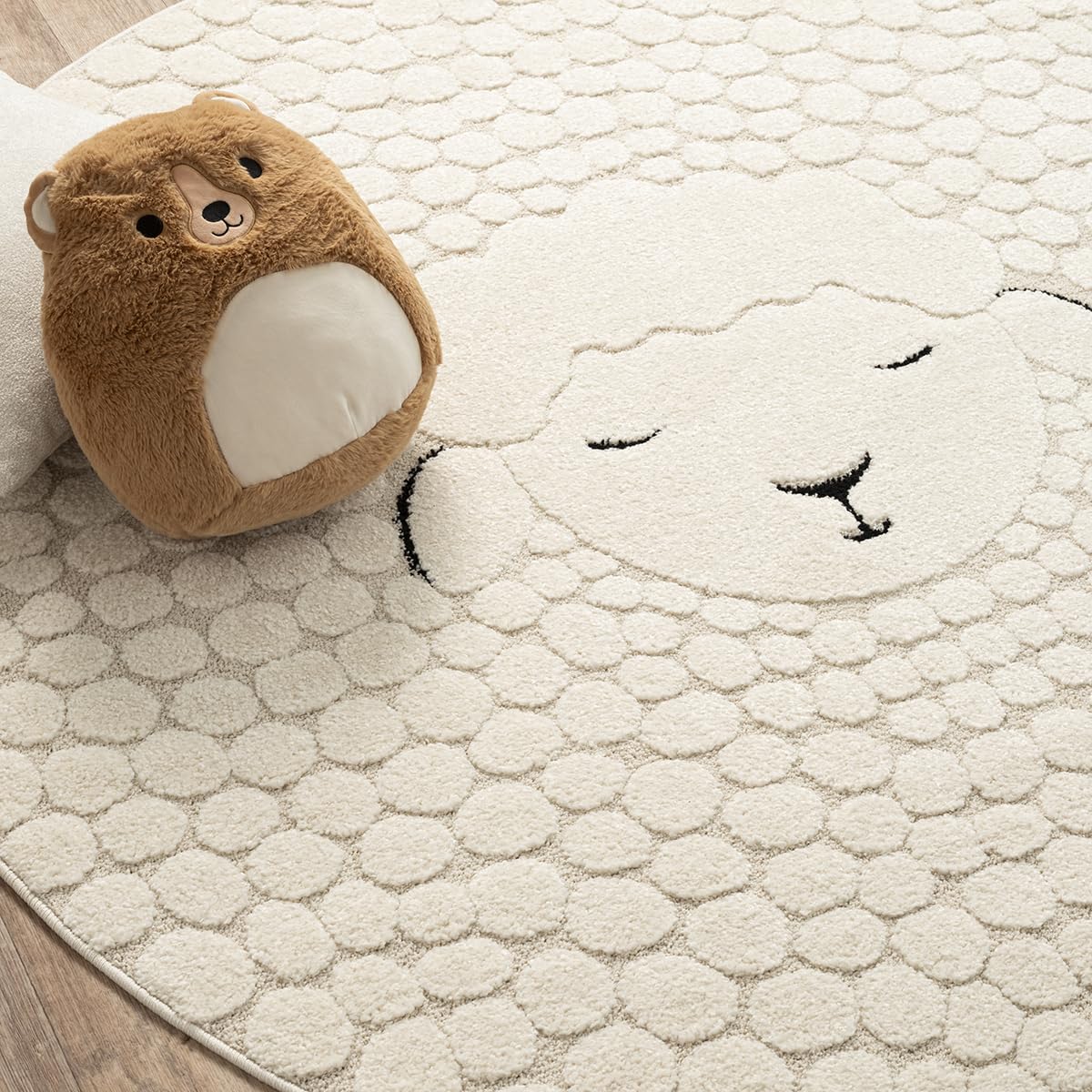 the carpet Elisa Kids Tapis pour Chambre d'enfant, Tapis pour Enfant, Tapis de Jeu, Facile d'entretien, résistant, crème, 160 cm Rond
