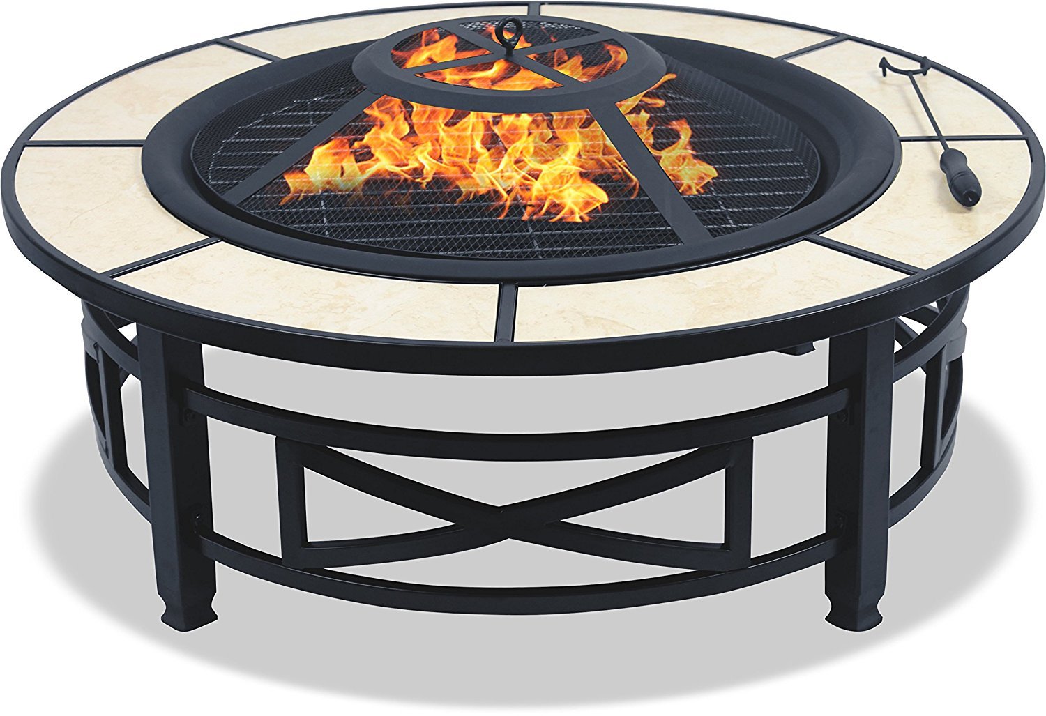 NUSKU Luxurious and Premium Multi-Functional Black with Ceramic Tiles 360° Outdoor Garden & Patio Heater Round Fire Pit Brazier