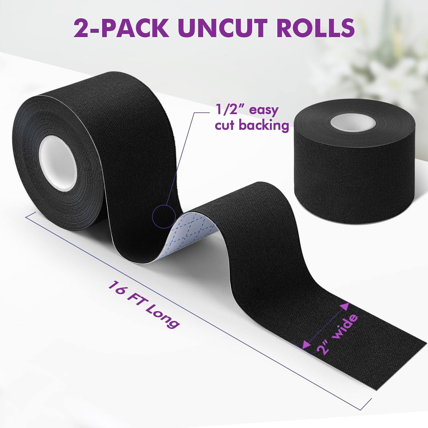 Kinesiology Tape, Brown, Uncut 32ft 2in Width (2 Rolls), Waterproof Latex Free Hypoallergenic Sports Tape, Elastic Muscle Support for Knee Shoulder Back Ankle Pain Relief