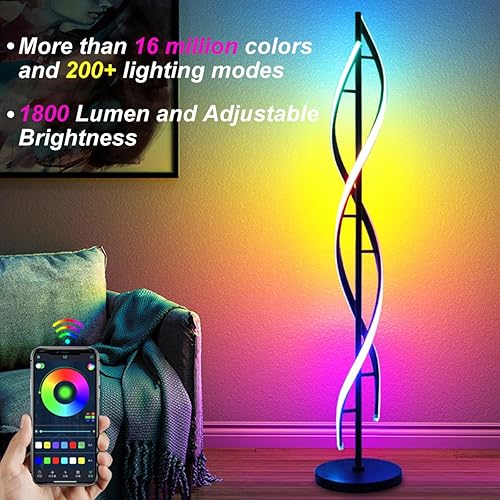 Miniatura 3 de LENIVER Lámpara de Pie en Espiral RGB, Lámpara de Esquina LED Única Lámpara de Pie con Control Remoto, Iluminación de Ambiente Regulable que Cambia