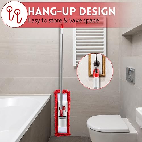 Miniatura 7 de Almcmy Trapeador de polvo de microfibra, trapeador de polvo para piso con 4 almohadillas de microfibra y chenilla, mango largo de 44 pulgadas, mopas