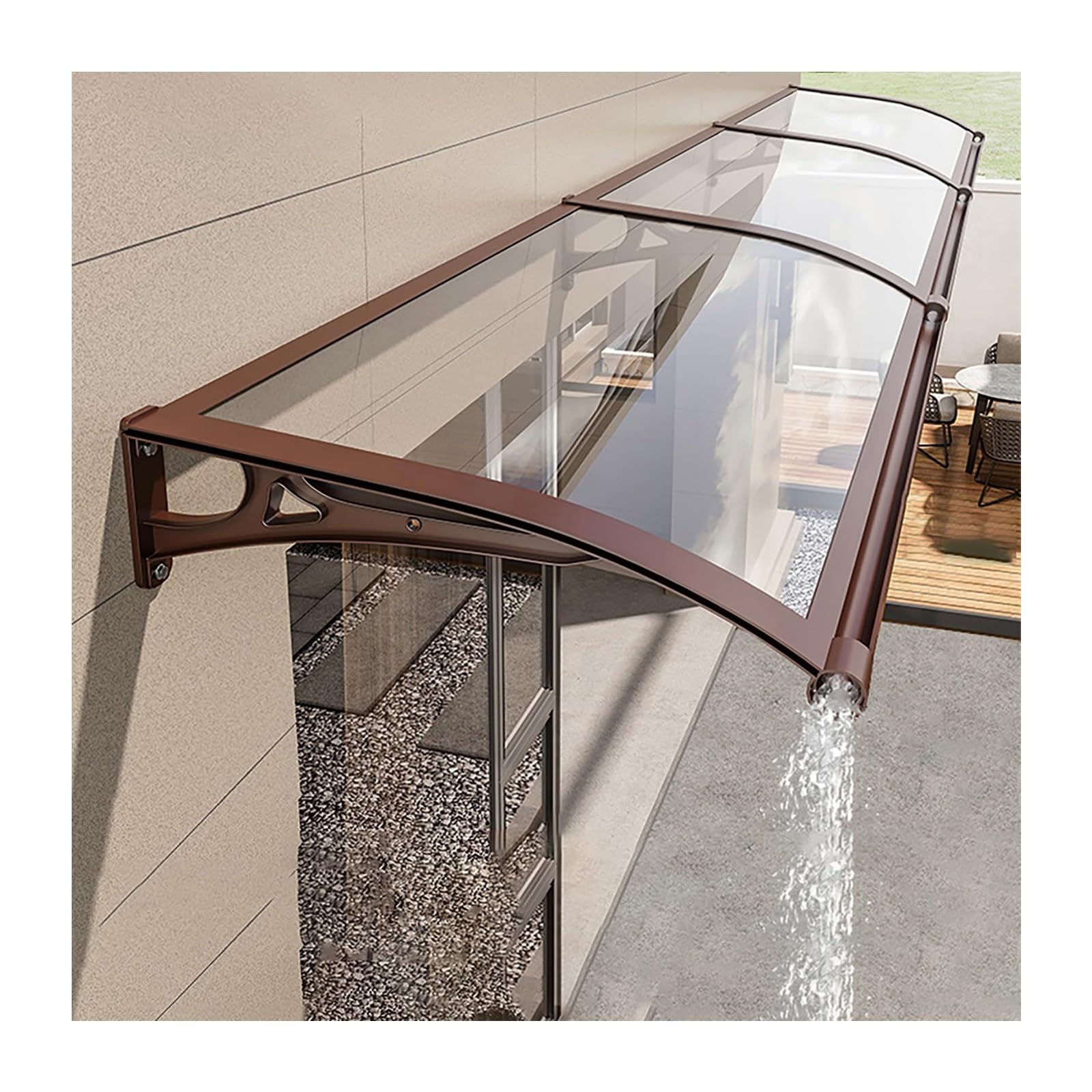 Toldo para puerta de patio que crea un refugio silencioso de lluvia en terrazas exteriores