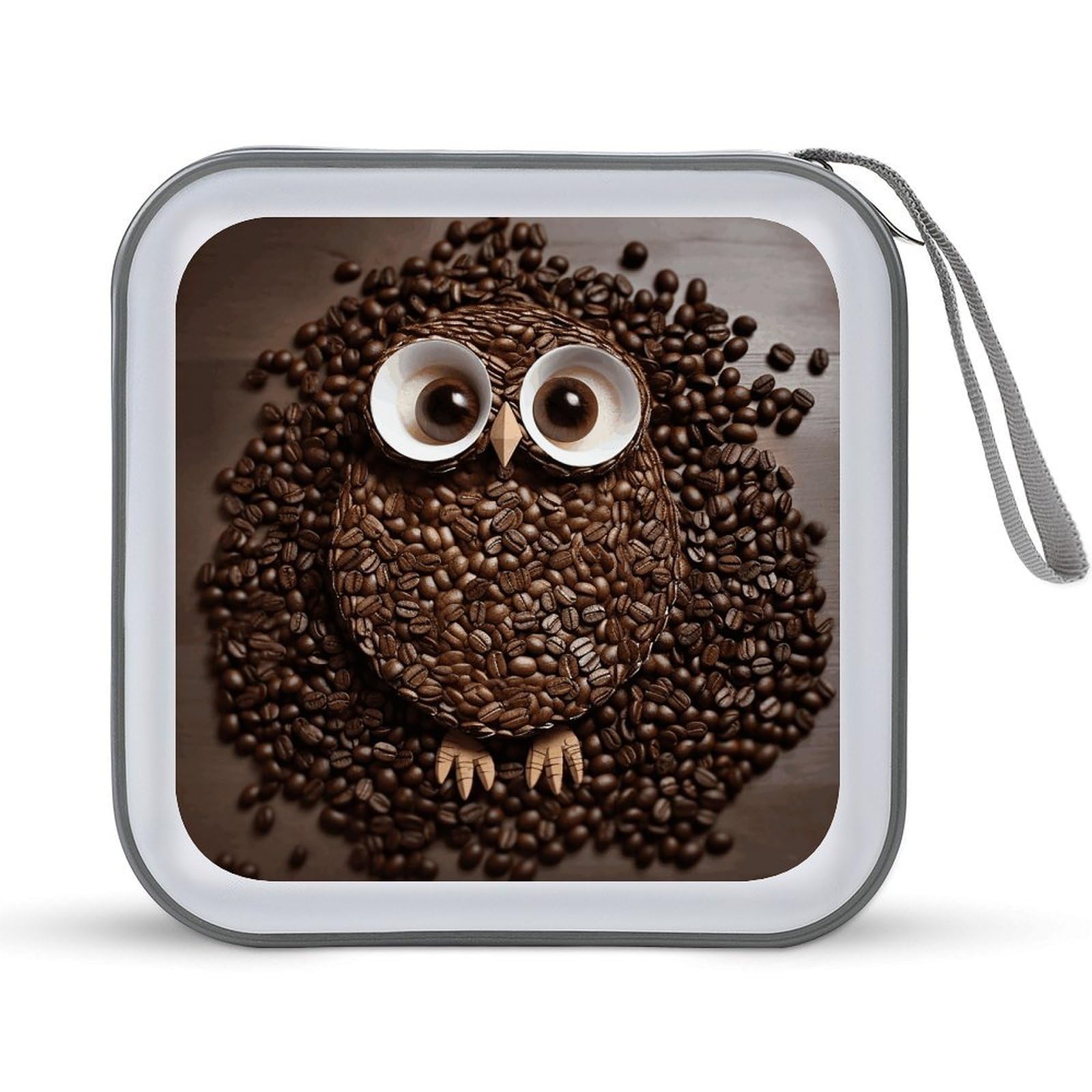 VstaDank - Coffee Owl Owl CD Case, Portable Storage, Laptop Holder, Large Storage Wallet, DVD Disc Storage Bag, Hard Plastic Large