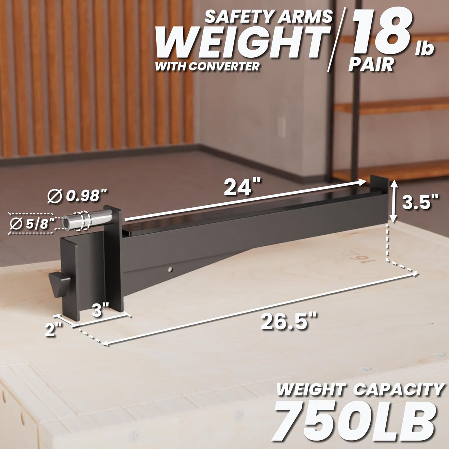 Synergee Safety Arms for Power and Squat Racks. Barbell Spotter Arms Compatible with 2x2, 2x3, and 3x3 Racks. Heavy-Duty Lifting Support for Squats, Bench Press, and Strength Training