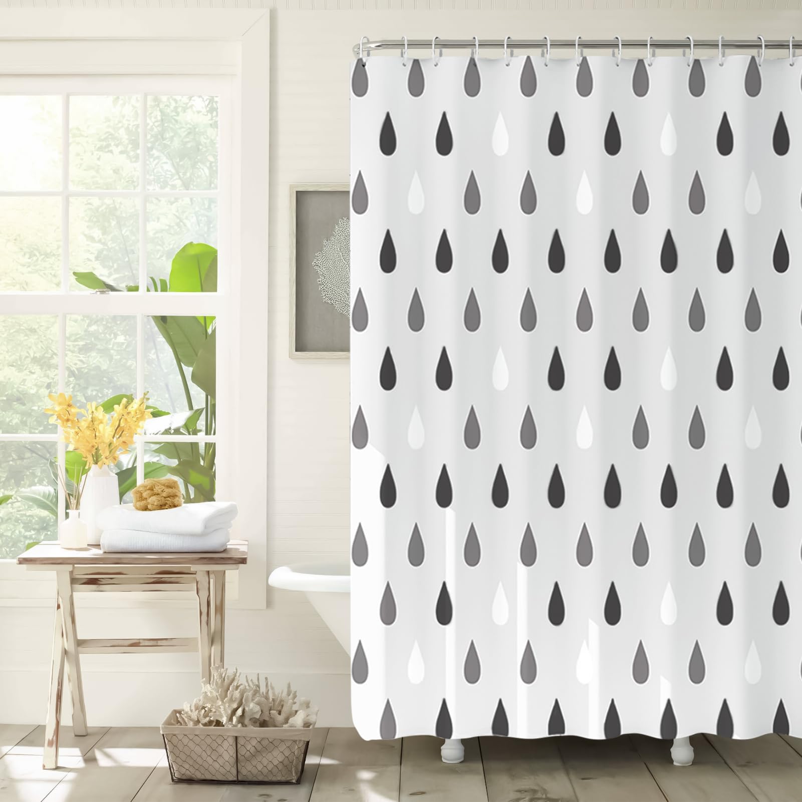 Shower Liners - Water-Drop Pattern Shower Liner | White and Gray Textured Waterproof Cloth Curtains Liner | Flexible Accessories for Window Decor Hotel Inside Modern Bathroom