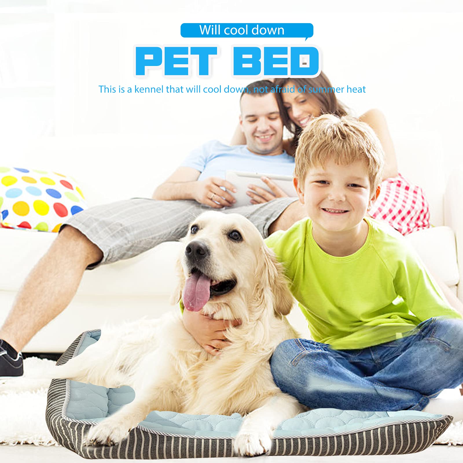 PETCUTE Lit Orthopédique pour Chien de Taille Moyenne,Anti-anxiété,Frais Paniers pour Chiens avec Fond Antidérapant,Lavable Canapé pour Chien Grande Taille,Convient pour l'été(Bleu,L)